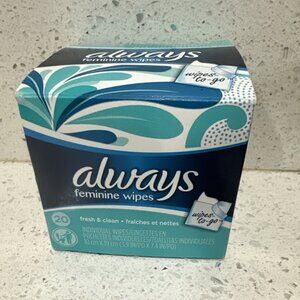 1 Box Always Feminine Wipes Fresh and Clean Individual Wipes to Go 20 count HTF